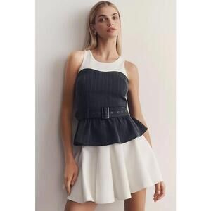 Porridge Striped Ribbed Belted Tank Top Smocked Back Size L Gray